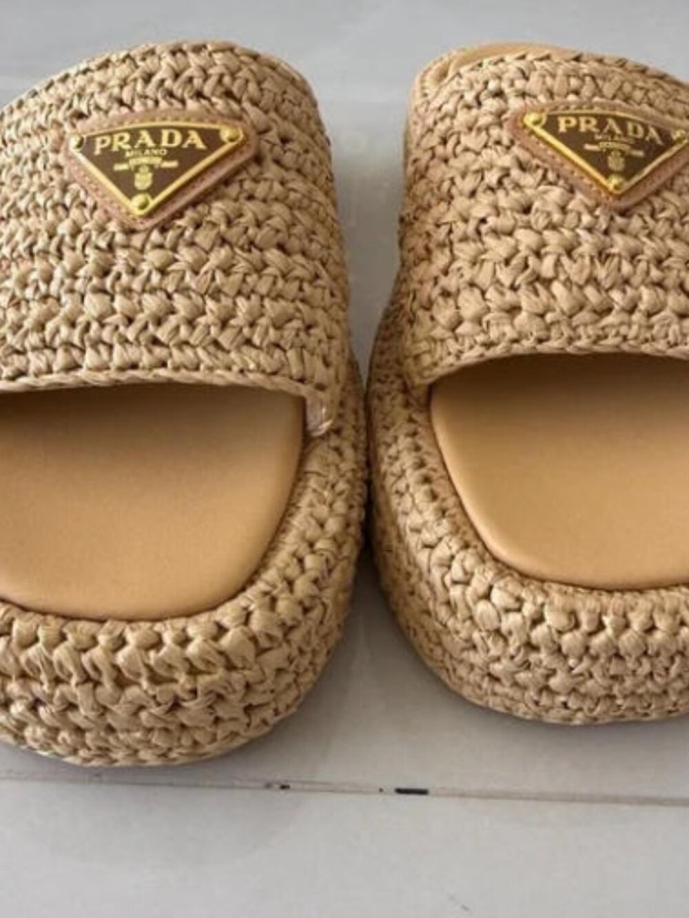 Prada Beige Woven Raffia Slide Sandals - Size 37 - Picture 6 of 7
